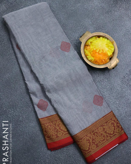 Dhakai cotton saree grey and maroon shade with allover self emboss and thread woven border - {{ collection.title }} by Prashanti Sarees