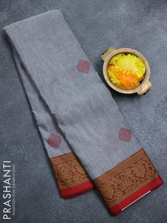 Dhakai cotton saree grey and maroon shade with allover self emboss and thread woven border - {{ collection.title }} by Prashanti Sarees