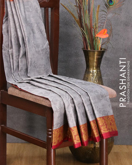 Dhakai cotton saree grey and maroon with allover self emboss and thread woven border - {{ collection.title }} by Prashanti Sarees