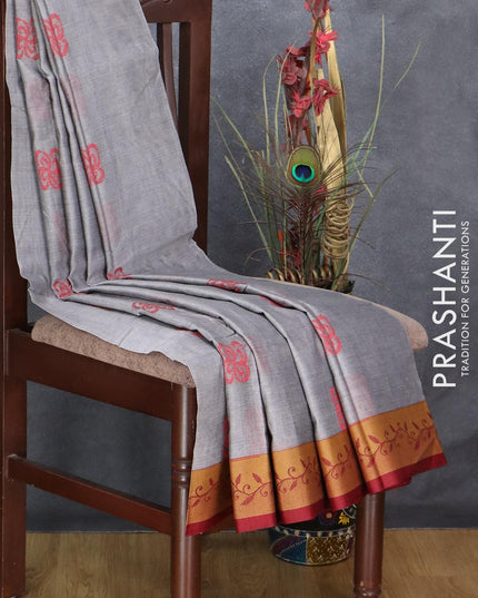 Dhakai cotton saree grey and maroon with thread woven buttas and thread woven border - {{ collection.title }} by Prashanti Sarees