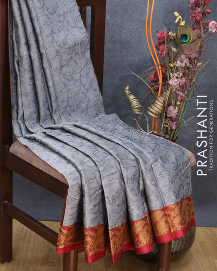 Dhakai cotton saree grey shade and maroon with allover self emboss and thread woven border - {{ collection.title }} by Prashanti Sarees