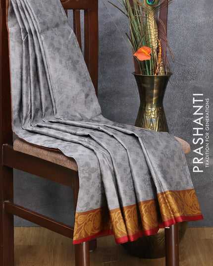 Dhakai cotton saree greyish green and maroon with allover self emboss and thread woven border - {{ collection.title }} by Prashanti Sarees