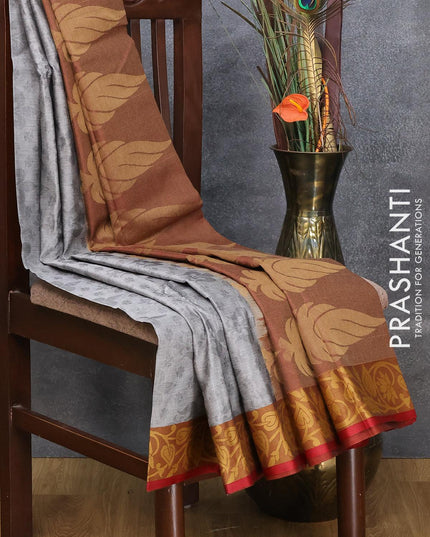 Dhakai cotton saree greyish green and maroon with allover self emboss and thread woven border - {{ collection.title }} by Prashanti Sarees