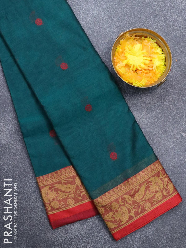 Dhakai cotton saree peacock green and red with thread woven buttas and thread woven border - {{ collection.title }} by Prashanti Sarees