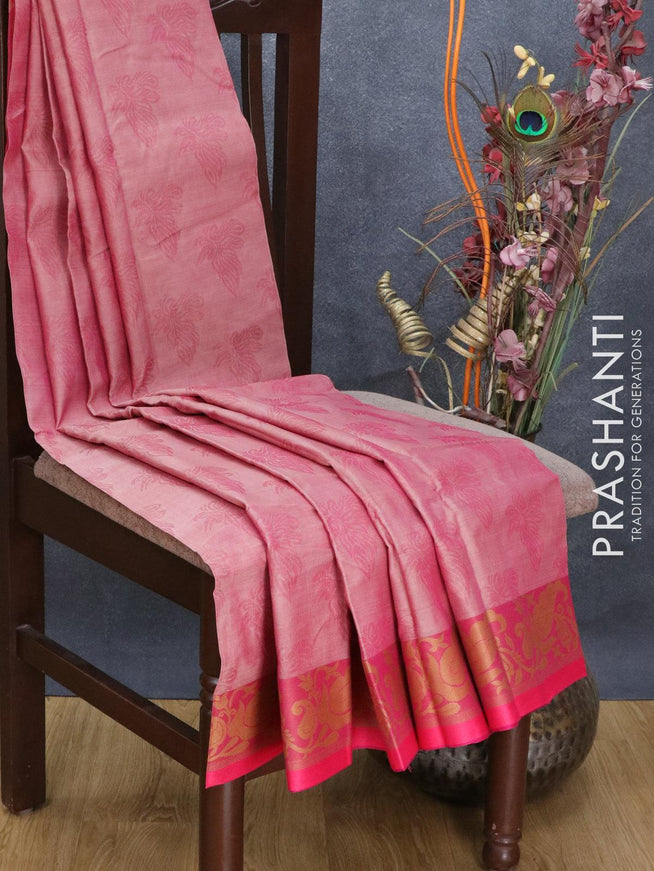 Dhakai cotton saree pink shade with allover self emboss and thread woven border - {{ collection.title }} by Prashanti Sarees