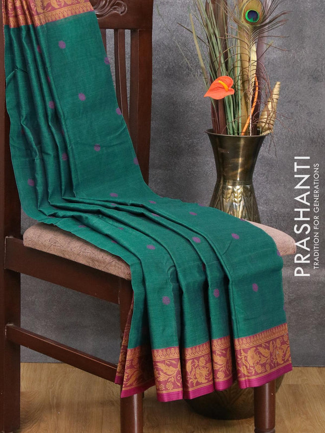 Dhakai cotton saree teal green and purple with thread woven buttas and thread woven border - {{ collection.title }} by Prashanti Sarees