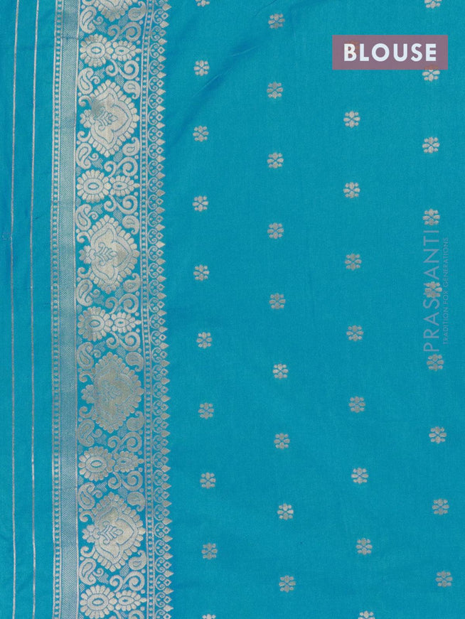 Dola silk Saree cs blue with allover zari woven buttas and zari woven border - {{ collection.title }} by Prashanti Sarees
