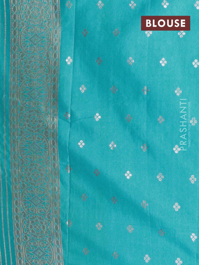 Dola silk Saree cs blue with zari woven buttas and zari woven border - {{ collection.title }} by Prashanti Sarees