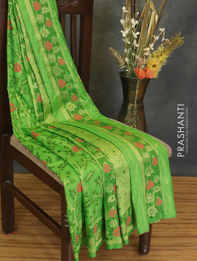 Dola silk Saree light green with allover floral paithani weaves and floal paithani border - {{ collection.title }} by Prashanti Sarees