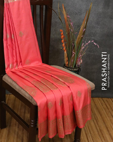 Dola silk Saree peach pink with zari woven buttas and zari woven border - {{ collection.title }} by Prashanti Sarees