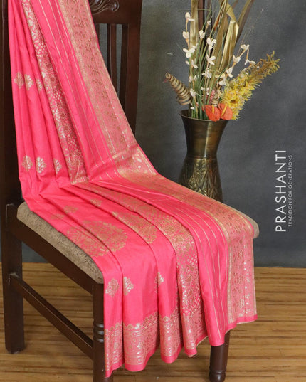 Dola silk Saree pink shade with zari woven buttas and zari woven border - {{ collection.title }} by Prashanti Sarees