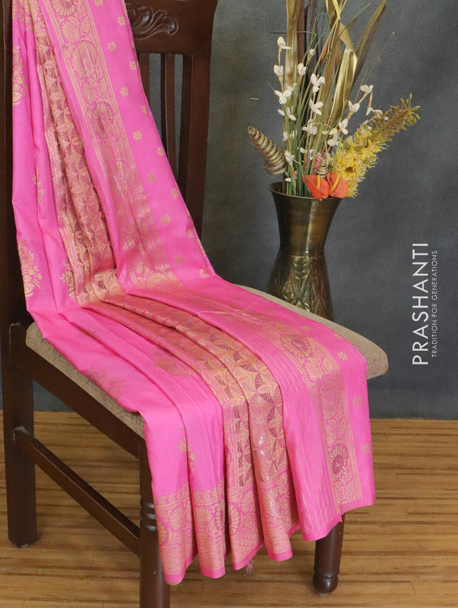 Dola silk Saree pink with floral zari woven buttas and zari woven border - {{ collection.title }} by Prashanti Sarees