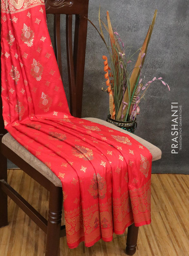 Dola silk Saree red with allover zari woven buttas and zari woven border - {{ collection.title }} by Prashanti Sarees
