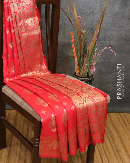 Dola silk Saree red with allover zari woven buttas and zari woven border - {{ collection.title }} by Prashanti Sarees