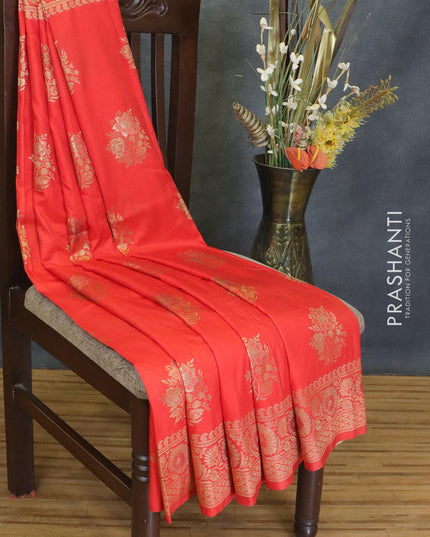 Dola silk Saree red with floral zari woven buttas and zari woven border - {{ collection.title }} by Prashanti Sarees