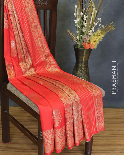 Dola silk Saree red with floral zari woven buttas and zari woven border - {{ collection.title }} by Prashanti Sarees