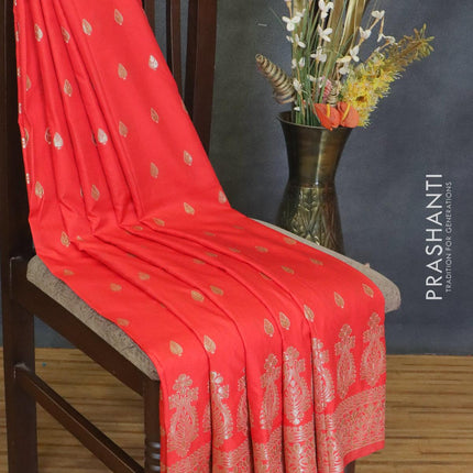 Dola silk Saree red with zari woven buttas and zari woven border - {{ collection.title }} by Prashanti Sarees