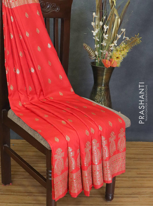 Dola silk Saree red with zari woven buttas and zari woven border - {{ collection.title }} by Prashanti Sarees