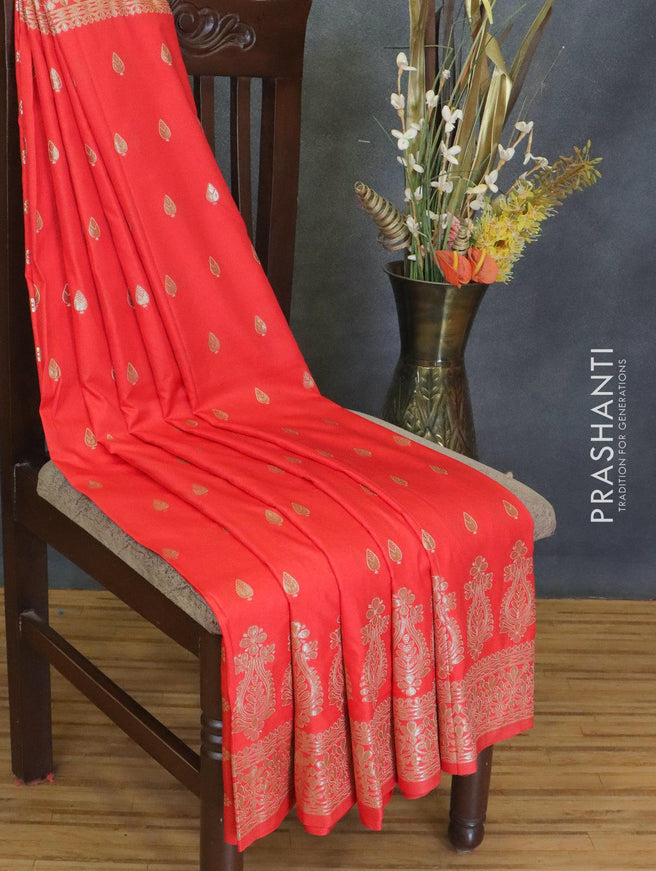 Dola silk Saree red with zari woven buttas and zari woven border - {{ collection.title }} by Prashanti Sarees