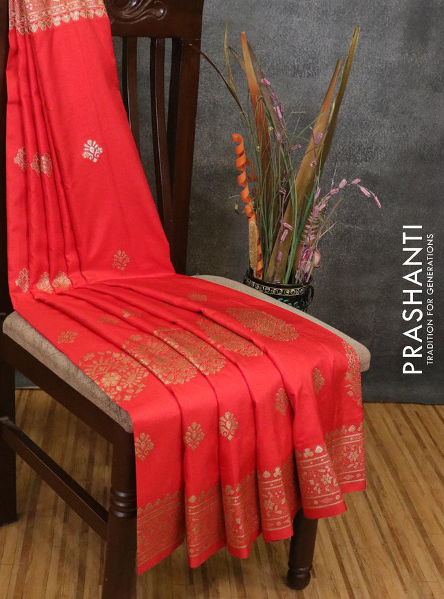 Dola silk Saree red with zari woven buttas and zari woven border - {{ collection.title }} by Prashanti Sarees