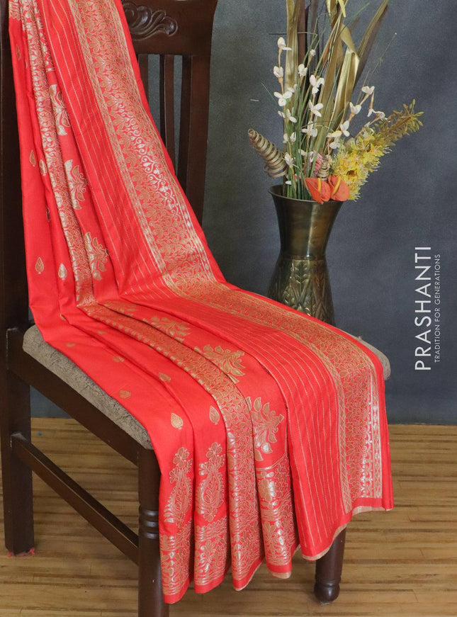 Dola silk Saree red with zari woven buttas and zari woven border - {{ collection.title }} by Prashanti Sarees