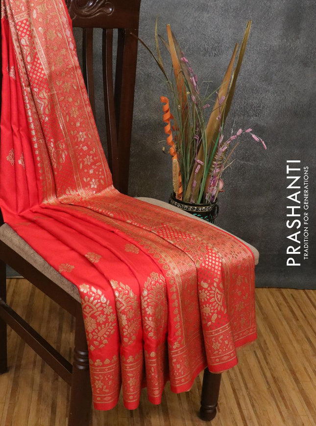 Dola silk Saree red with zari woven buttas and zari woven border - {{ collection.title }} by Prashanti Sarees