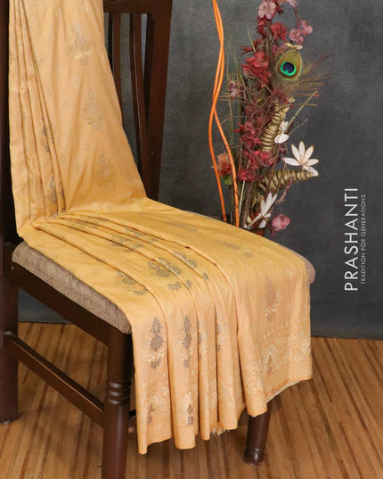Dola silk Saree sandal with allover zari woven buttas and zari woven border - {{ collection.title }} by Prashanti Sarees