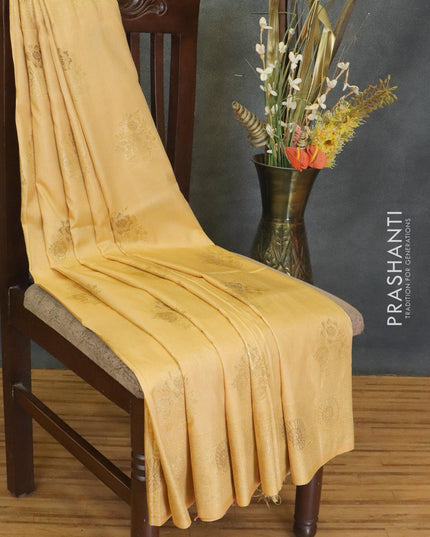 Dola silk Saree sandal with floral zari woven buttas and zari woven border - {{ collection.title }} by Prashanti Sarees