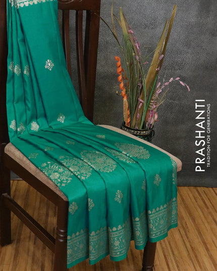 Dola silk Saree teal blue shade with zari woven buttas and zari woven border - {{ collection.title }} by Prashanti Sarees