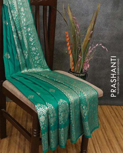 Dola silk Saree teal blue shade with zari woven buttas and zari woven border - {{ collection.title }} by Prashanti Sarees