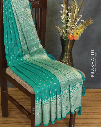 Dola silk Saree teal blue with allover zari woven buttas and zari woven border - {{ collection.title }} by Prashanti Sarees
