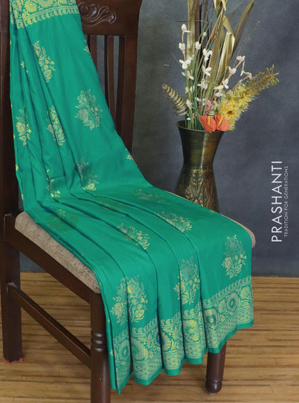 Dola silk Saree teal green with floral zari woven buttas and zari woven border - {{ collection.title }} by Prashanti Sarees