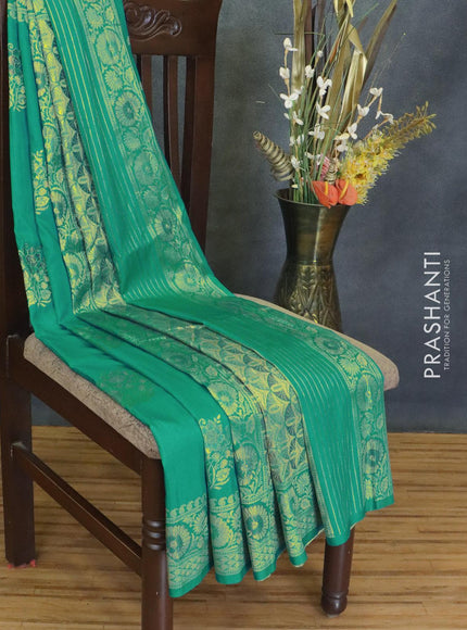 Dola silk Saree teal green with floral zari woven buttas and zari woven border - {{ collection.title }} by Prashanti Sarees