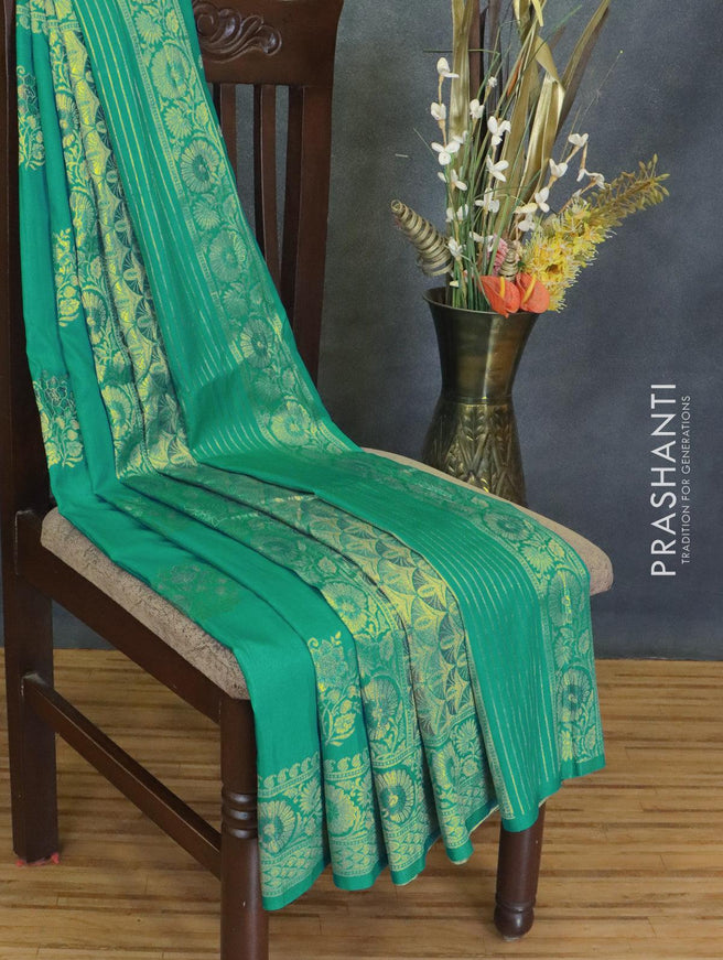 Dola silk Saree teal green with floral zari woven buttas and zari woven border - {{ collection.title }} by Prashanti Sarees