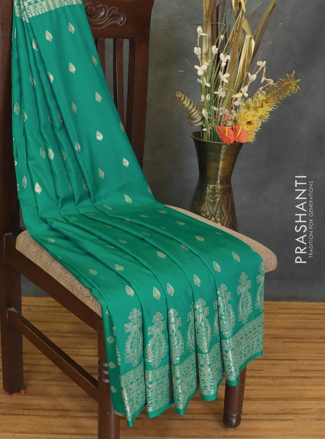 Dola silk Saree teal green with zari woven buttas and zari woven border - {{ collection.title }} by Prashanti Sarees
