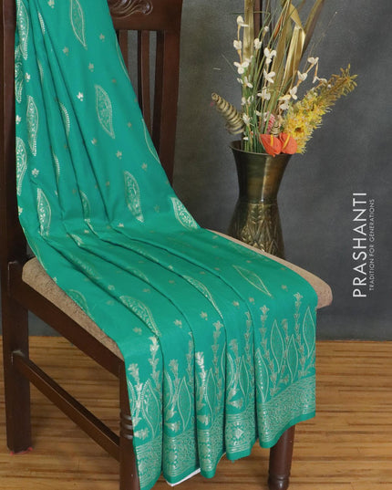 Dola silk Saree teal green with zari woven buttas and zari woven border - {{ collection.title }} by Prashanti Sarees