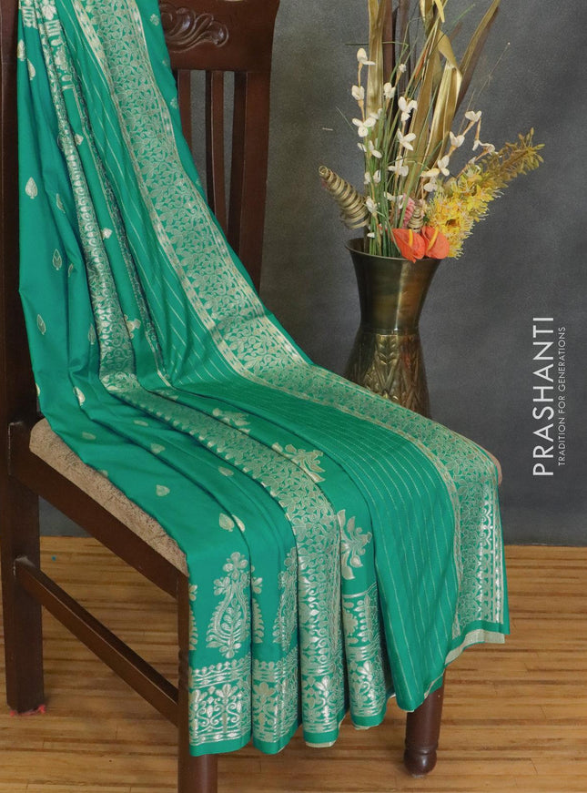 Dola silk Saree teal green with zari woven buttas and zari woven border - {{ collection.title }} by Prashanti Sarees