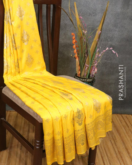 Dola silk Saree yellow with allover zari woven buttas and zari woven border - {{ collection.title }} by Prashanti Sarees