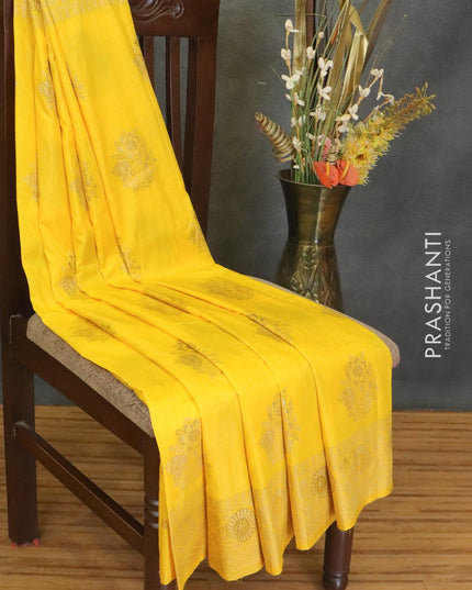 Dola silk Saree yellow with floral zari woven buttas and zari woven border - {{ collection.title }} by Prashanti Sarees