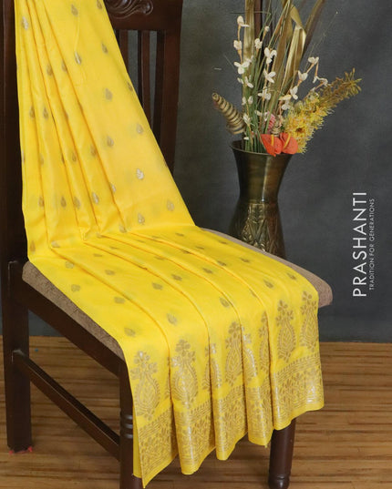 Dola silk Saree yellow with zari woven buttas and zari woven border - {{ collection.title }} by Prashanti Sarees