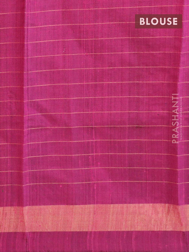 Dupion silk saree greyish green and pink with allover prints and temple woven simple zari border - {{ collection.title }} by Prashanti Sarees