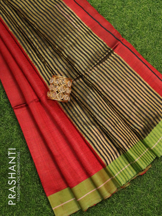 Dupion silk saree red and black with plain body and simple border - {{ collection.title }} by Prashanti Sarees