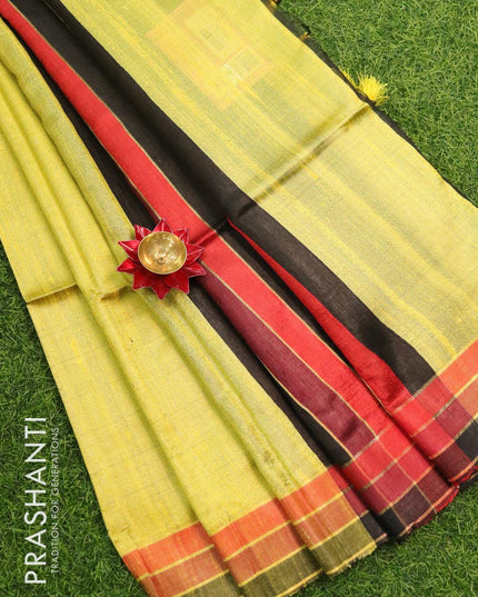 Dupion silk saree yellowish green and multi colour with plain body and simple border - {{ collection.title }} by Prashanti Sarees