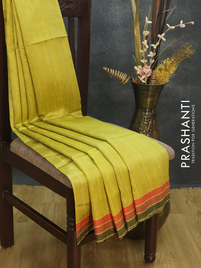 Dupion silk saree yellowish green and multi colour with plain body and simple border - {{ collection.title }} by Prashanti Sarees