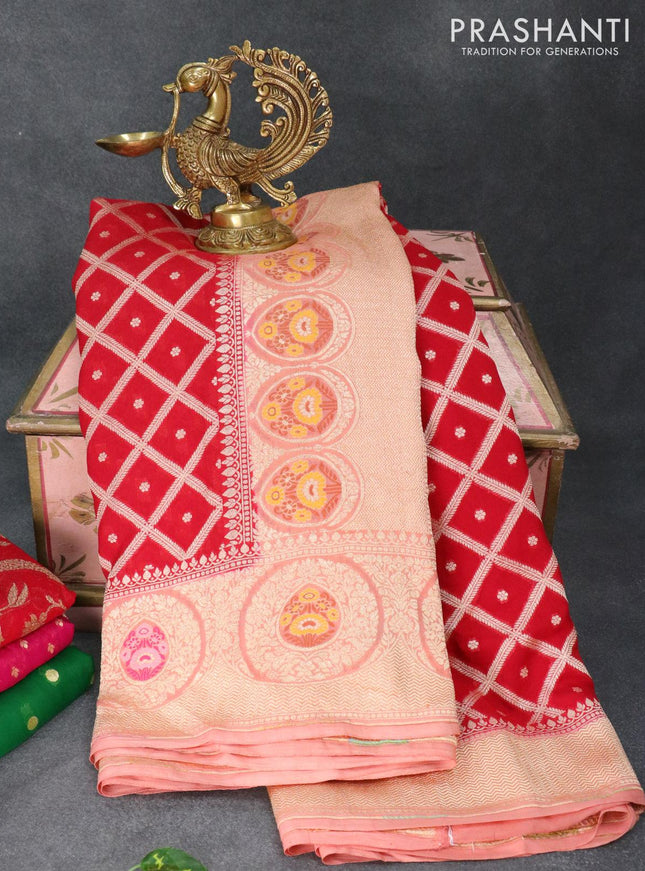 Exclusive banarasi paithani georgette saree red with allover zari weaves and zari woven paithani border - {{ collection.title }} by Prashanti Sarees