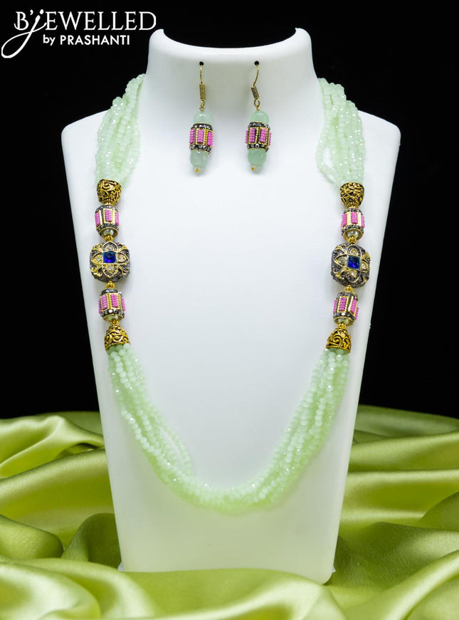 Jaipur beaded mint green necklace with sapphire and cz stone work pendant - {{ collection.title }} by Prashanti Sarees