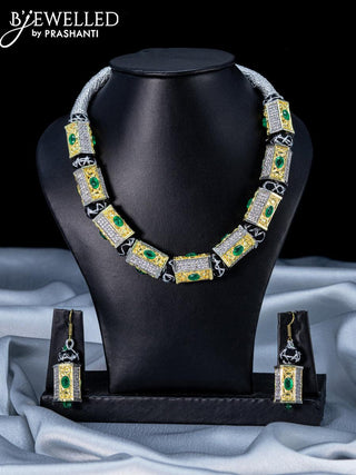Jaipur beaded necklace with green kemp and cz stones