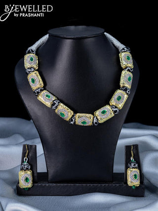 Jaipur beaded necklace with green kemp and cz stones