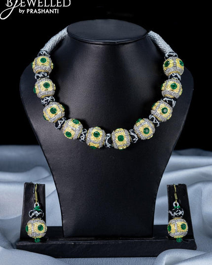 Jaipur beaded necklace with green kemp and cz stones - {{ collection.title }} by Prashanti Sarees