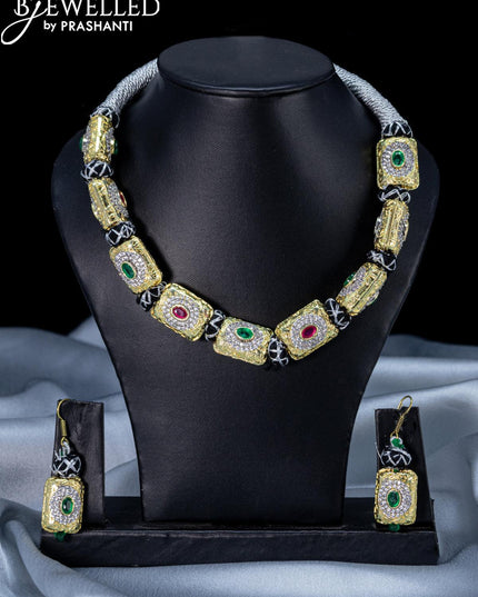 Jaipur beaded necklace with kemp and cz stones - {{ collection.title }} by Prashanti Sarees